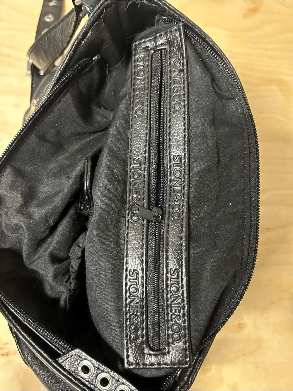 Stone & Co. Black Pebbled Leather Shoulder Bag with Silver Hardware